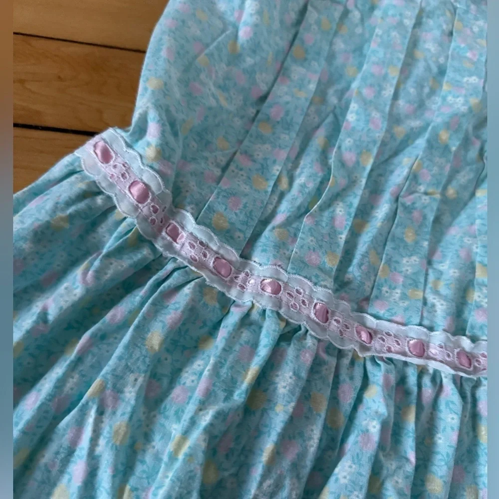Evy vintage blue floral print lace collar girls‎ dress